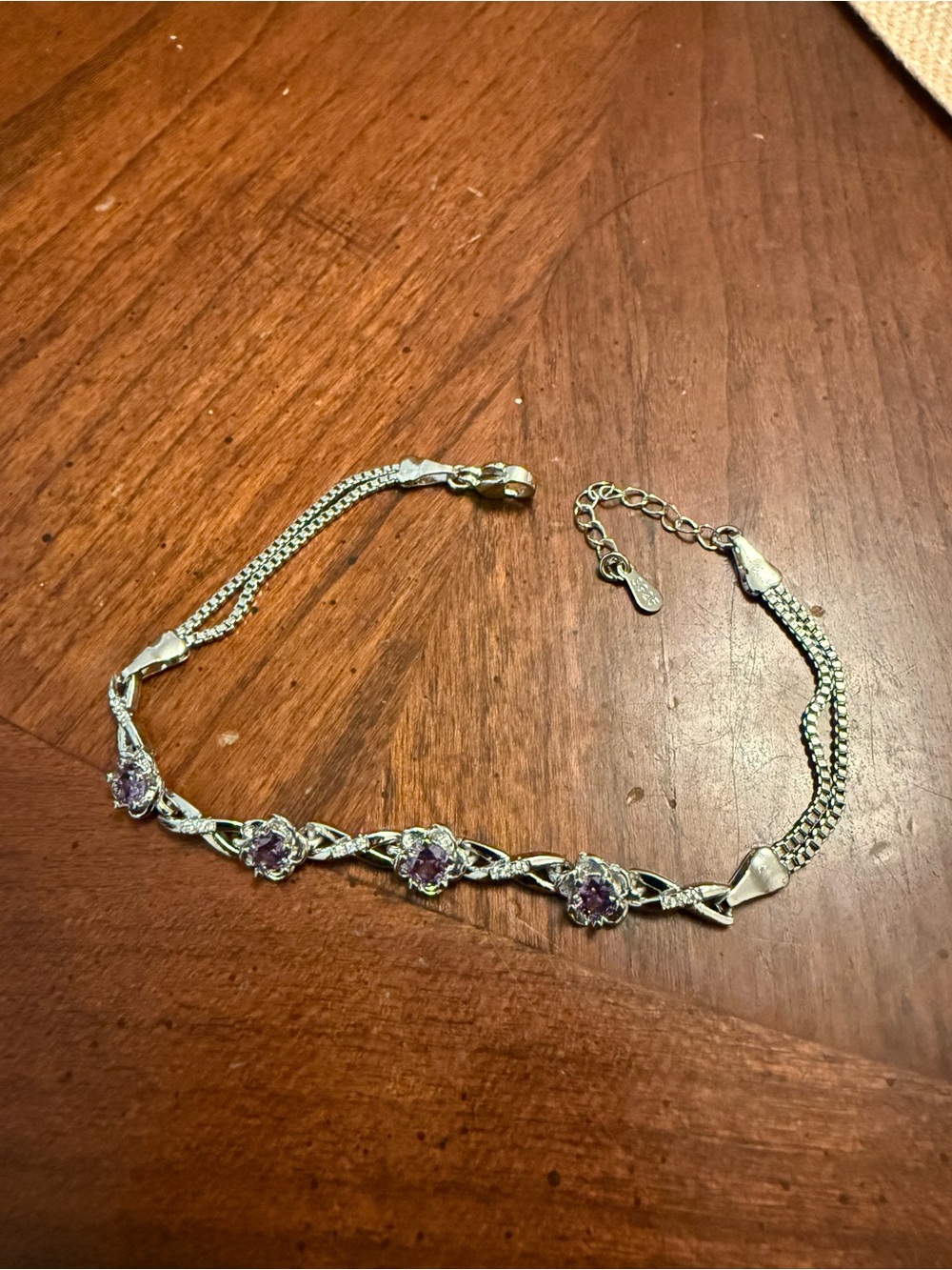 Sterling Silver Bracelet with Purple Crystal Accents